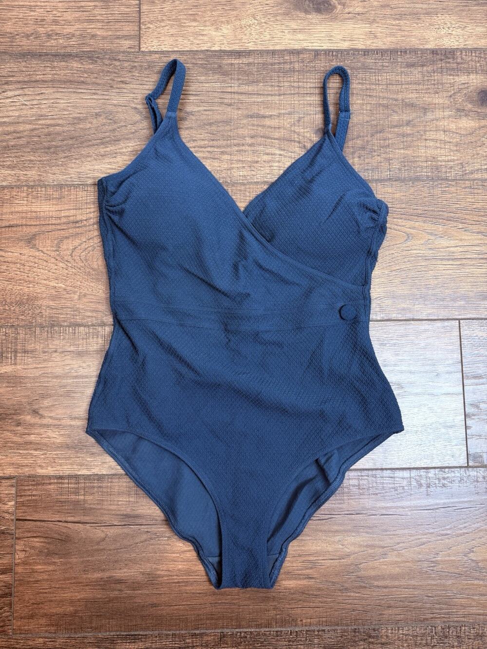 Simone Perele Women’s One Piece Swimsuit Button Green Aqua Blue Sz 4